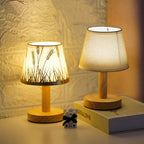 Lampada da Tavolo LED con Paralume a Tamburo in Lino Vintage 1 Luce