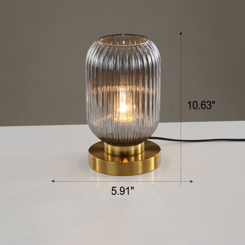 Lampada da Tavolo Ovale in Vetro Striato Nordico con Design a 1 Luce