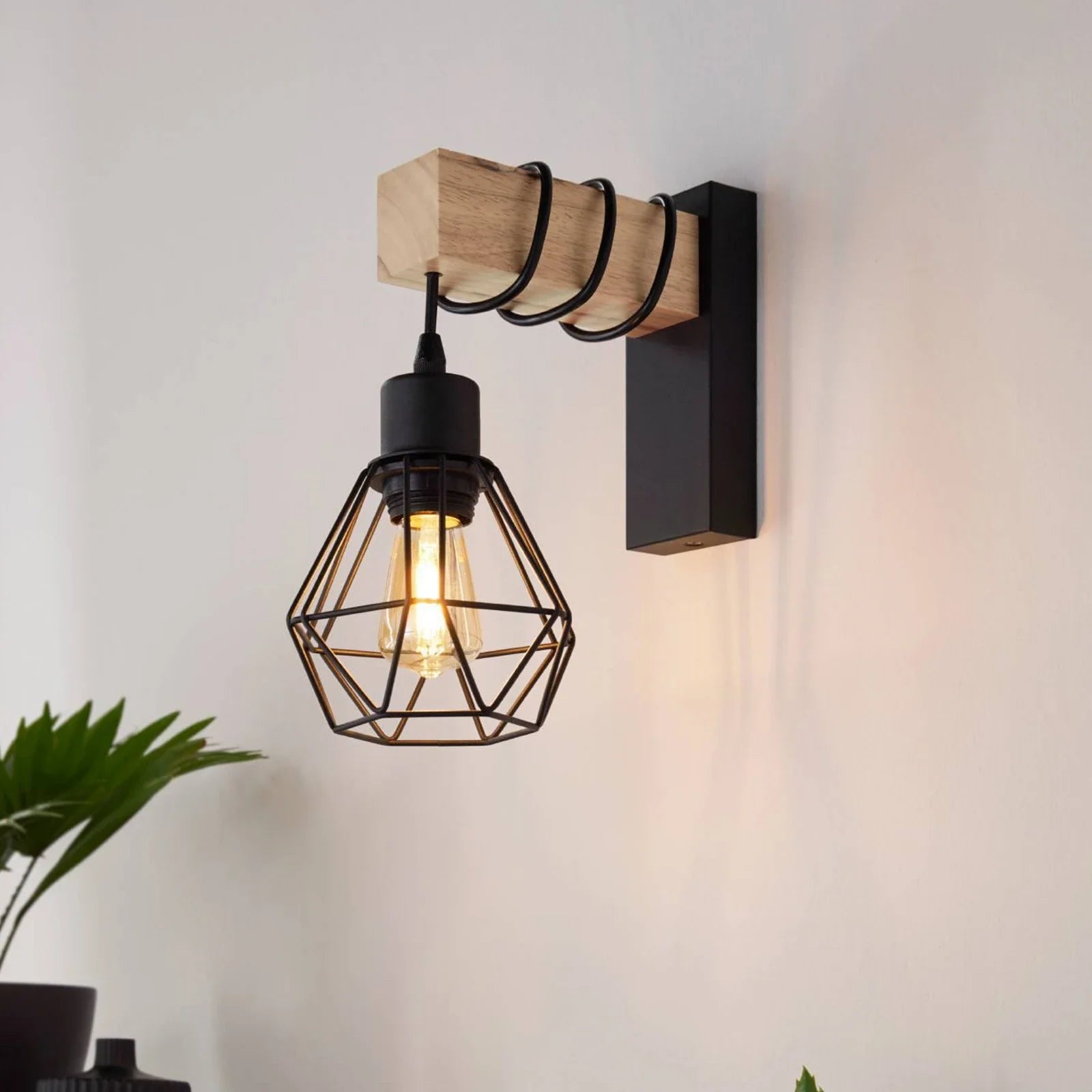 OCS - Lampada da Parete Industriale in Legno Nero