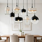 Lampada a sospensione moderna geometrica in vetro nero e ambra