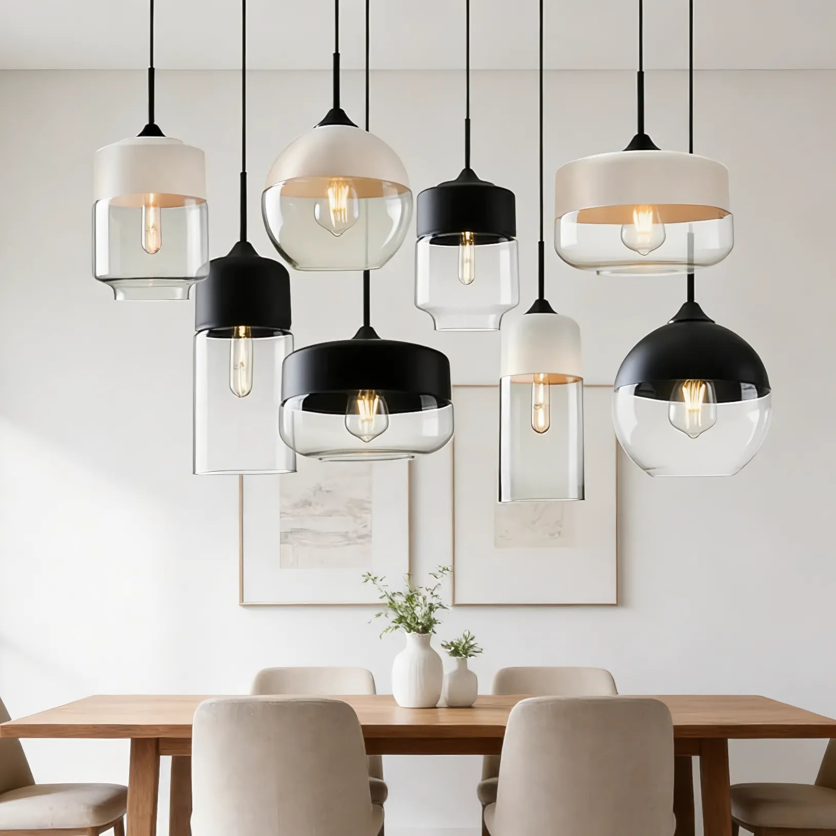 Lampada a sospensione moderna geometrica in vetro nero e ambra