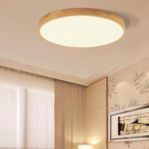 Lampada da soffitto a LED ultra-sottile rotonda in legno massello nordico