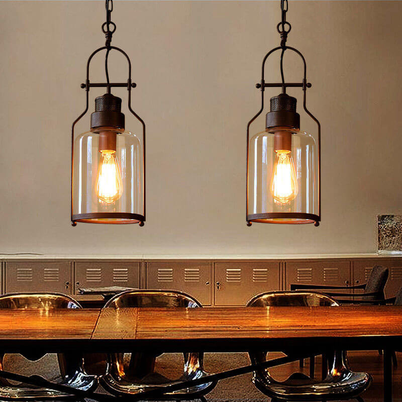 Lampada a Sospensione Vintage Industriale in Ferro e Vetro con 1 Luce