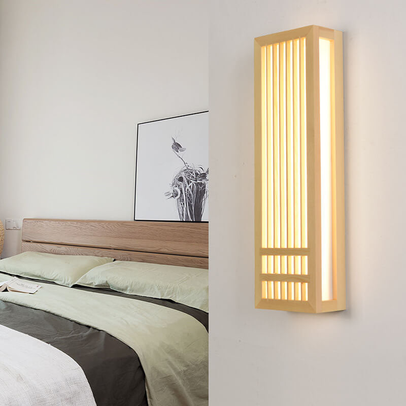 Lampada da parete LED rettangolare in legno massello e acrilico, minimalista e moderna per il soggiorno