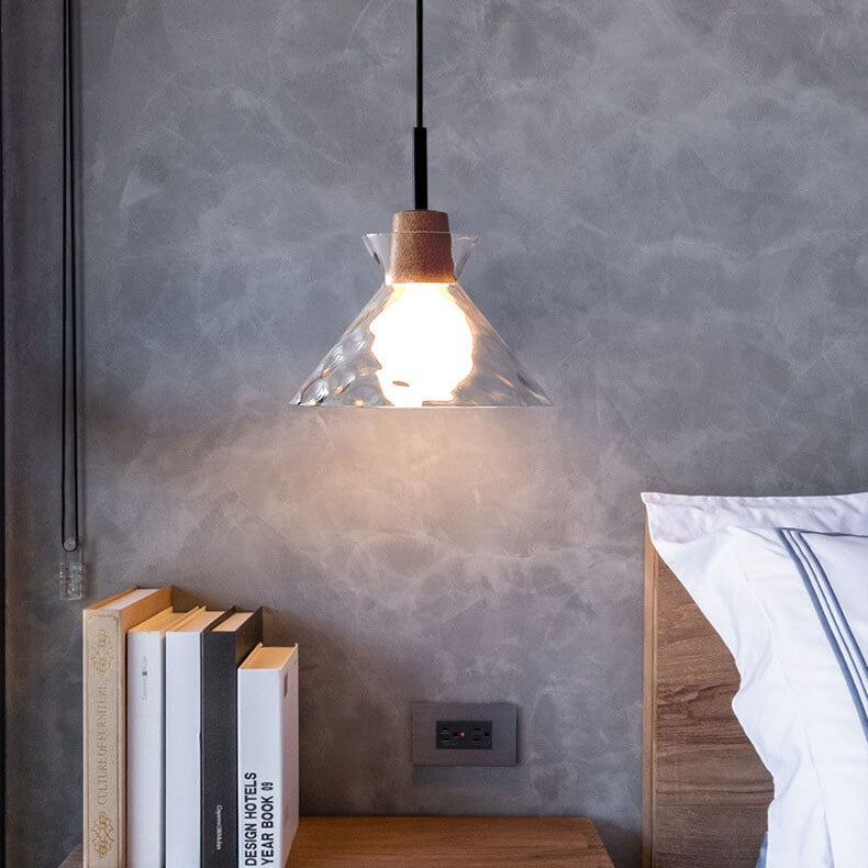 Lampada a Sospensione Moderna Minimalista in Vetro Trasparente Ondulato con Ombra in Ferro a 1 Luce per Soggiorno