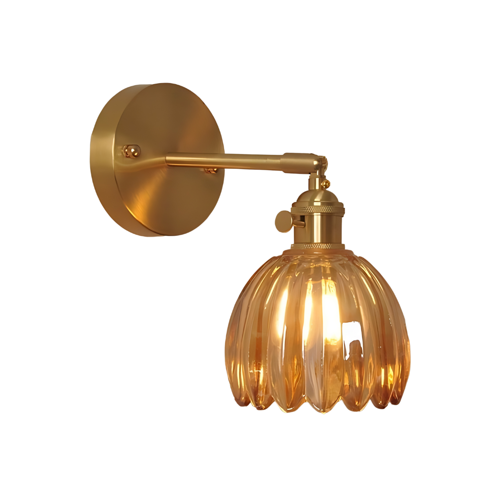 Applique da Parete in Vetro a Tulipano in Ottone Vintage 1 Luce