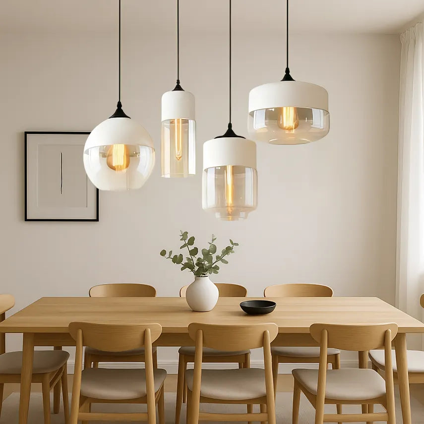 Lampada a sospensione moderna geometrica in vetro nero e ambra