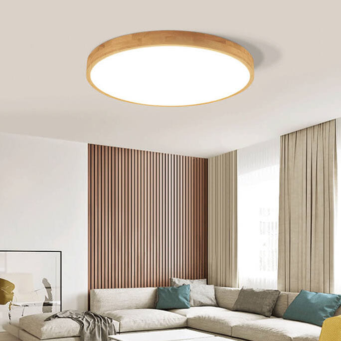 Lampada da soffitto a LED ultra-sottile rotonda in legno massello nordico