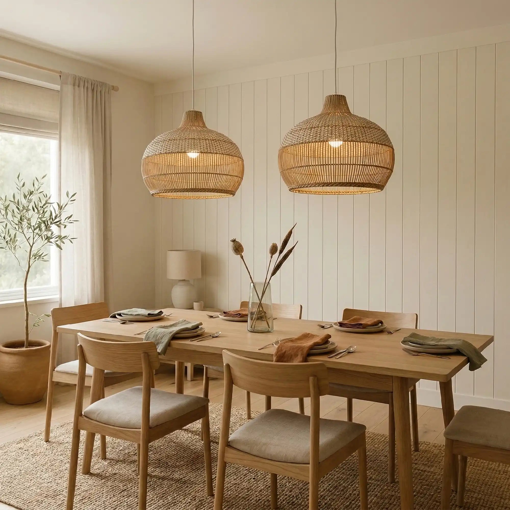 Lampada a Sospensione Classica Rotonda in Rattan