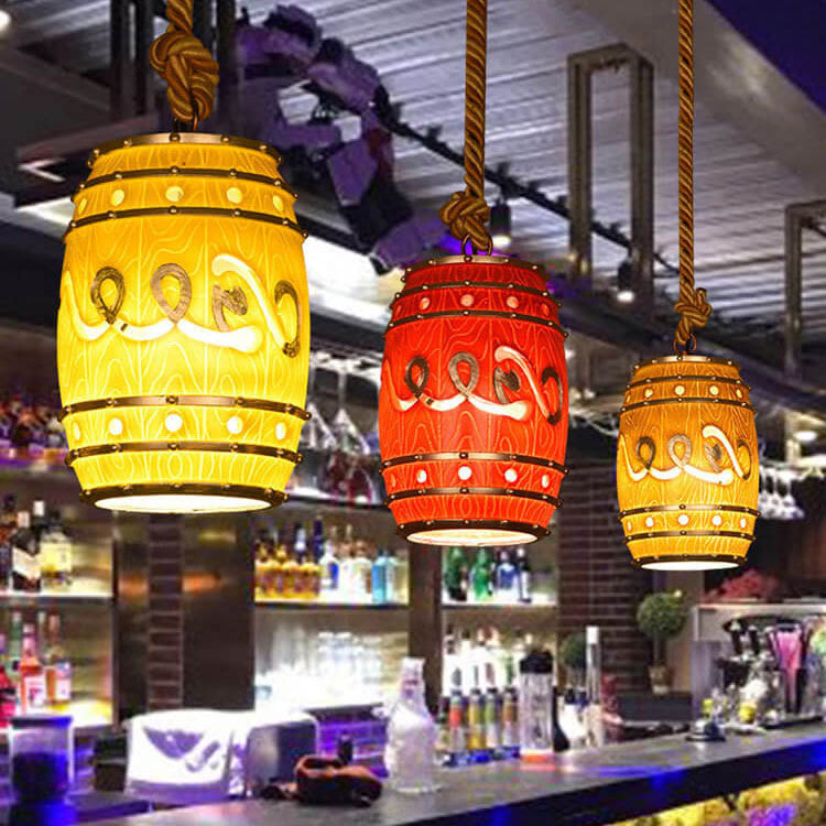 Lampadario in Resina Tradizionale Vintage con Fune di Canapa per Barile di Vino, 1 Luce per Soggiorno
