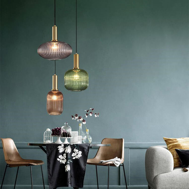 Lanterna in Vetro Striata Minimalista con Sospensione a 1 Luce