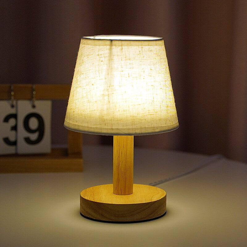 Lampada da Tavolo LED con Paralume a Tamburo in Lino Vintage 1 Luce