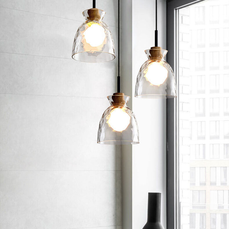 Lampada a Sospensione Moderna Minimalista in Vetro Trasparente Ondulato con Ombra in Ferro a 1 Luce per Soggiorno