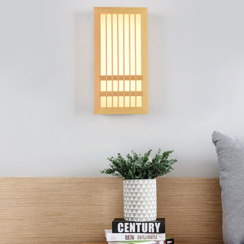 Lampada da parete LED rettangolare in legno massello e acrilico, minimalista e moderna per il soggiorno