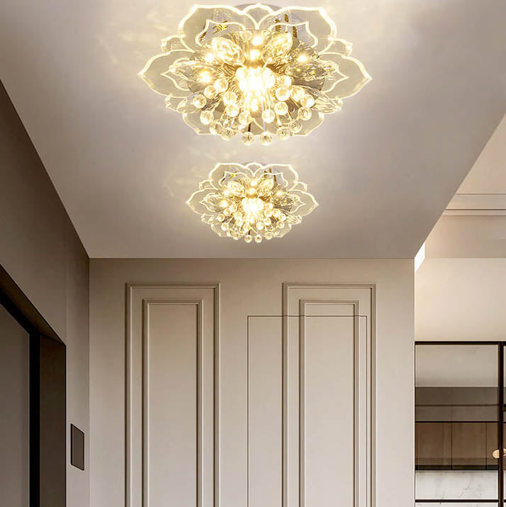 Moderno Lampadario LED a Soffitto a Forma di Fiore in Cristallo