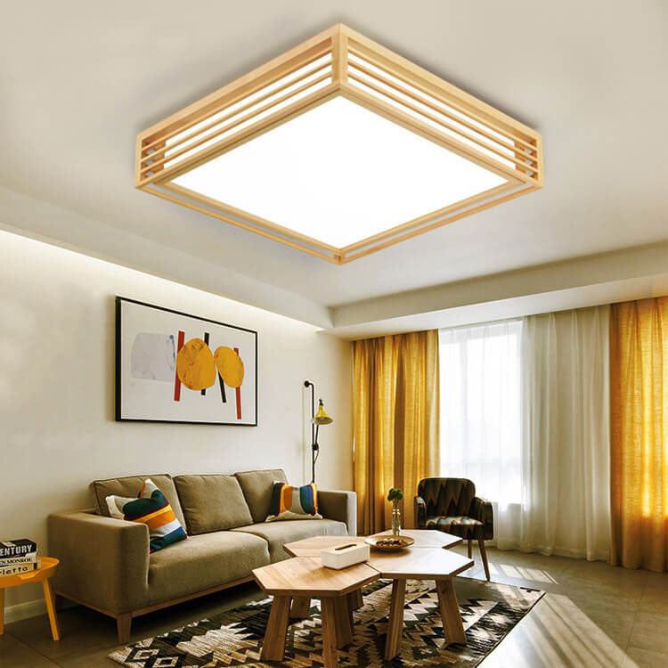 Lampada da soffitto LED quadrata in legno massello nordico stile giapponese
