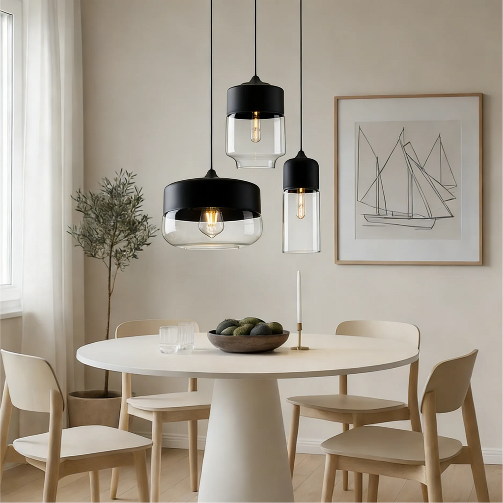 Lampada a sospensione moderna geometrica in vetro nero e ambra