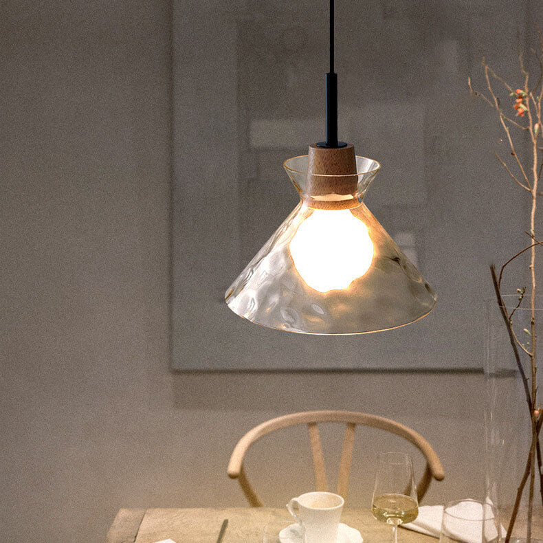 Lampada a Sospensione Moderna Minimalista in Vetro Trasparente Ondulato con Ombra in Ferro a 1 Luce per Soggiorno