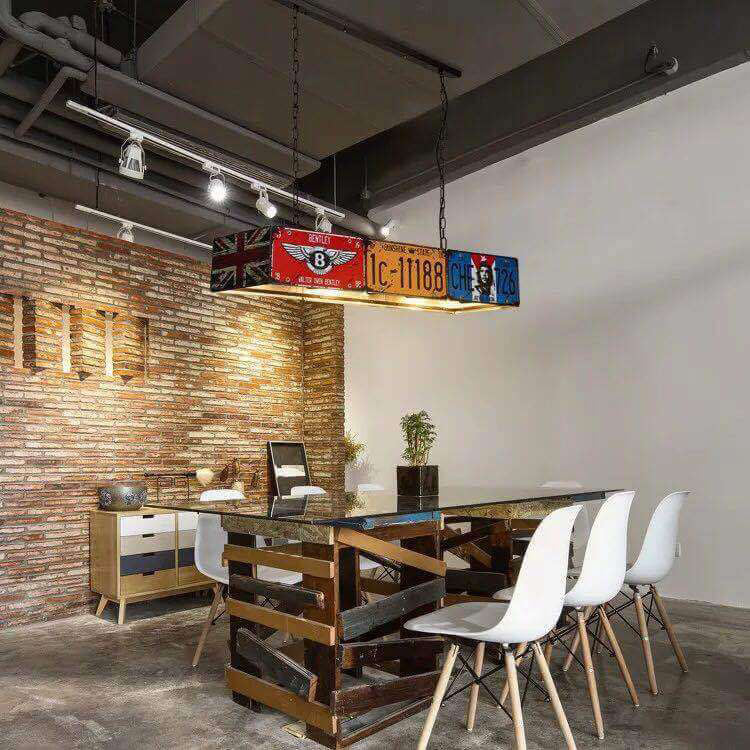 Lampadario Metallico Quadrato Rettangolare Creativo Industriale Contemporaneo con Targa per 3/5 Luci per Soggiorno