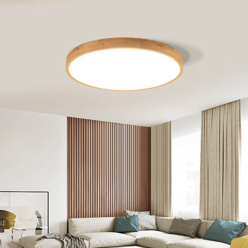 Lampada da soffitto a LED ultra-sottile rotonda in legno massello nordico