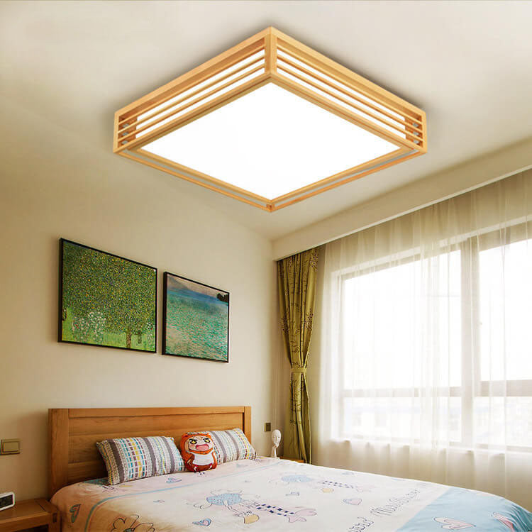 Lampada da soffitto LED quadrata in legno massello nordico stile giapponese