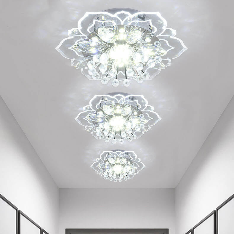 Moderno Lampadario LED a Soffitto a Forma di Fiore in Cristallo