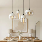 Lampada a sospensione moderna geometrica in vetro nero e ambra