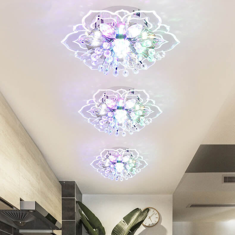 Moderno Lampadario LED a Soffitto a Forma di Fiore in Cristallo