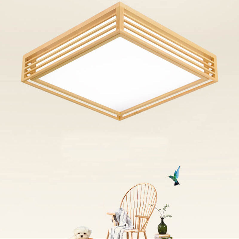 Lampada da soffitto LED quadrata in legno massello nordico stile giapponese
