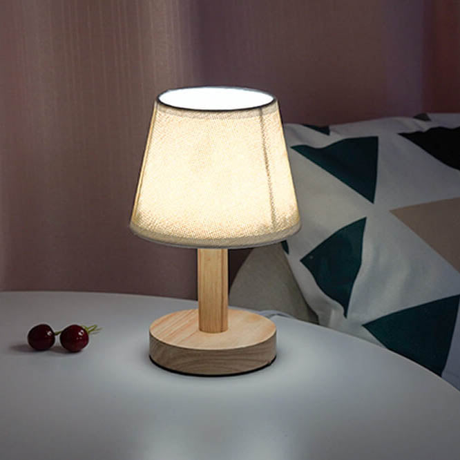 Lampada da Tavolo LED con Paralume a Tamburo in Lino Vintage 1 Luce