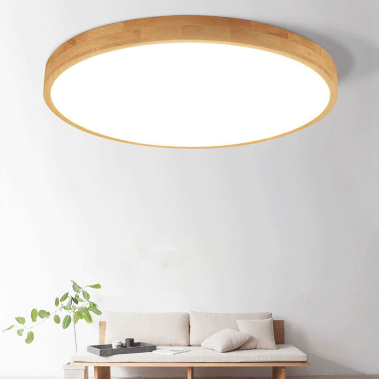 Lampada da soffitto a LED ultra-sottile rotonda in legno massello nordico