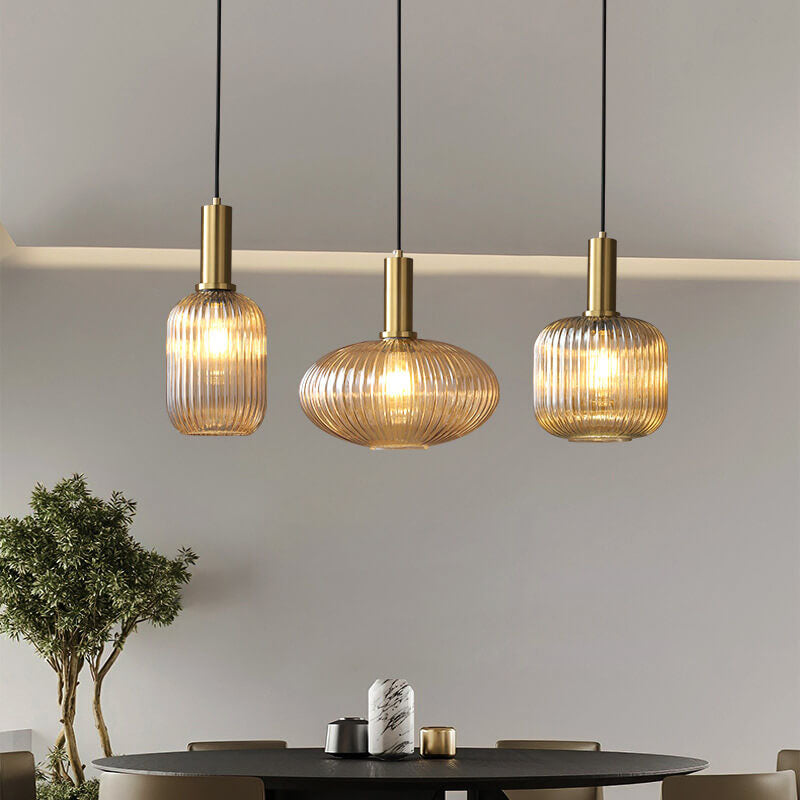 Lanterna in Vetro Striata Minimalista con Sospensione a 1 Luce