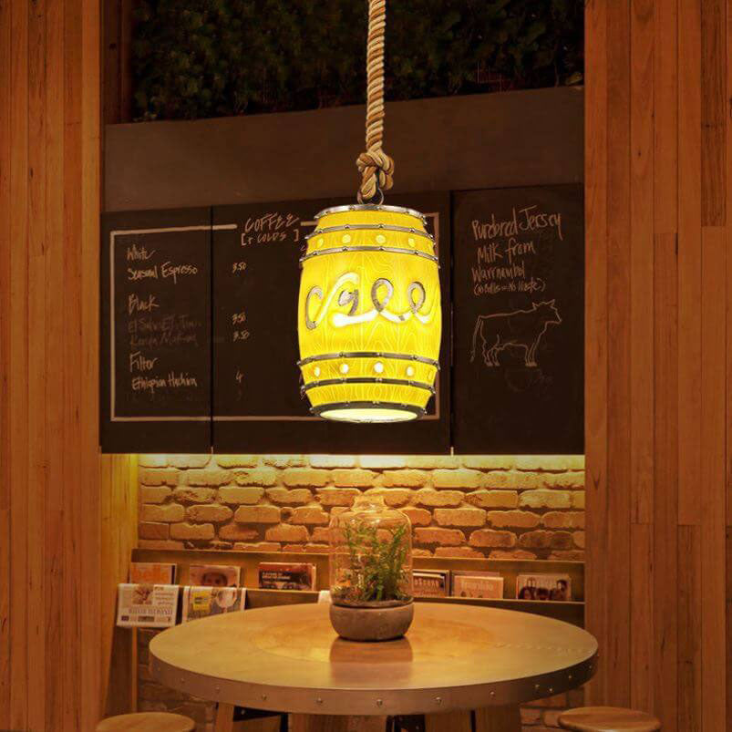 Lampadario in Resina Tradizionale Vintage con Fune di Canapa per Barile di Vino, 1 Luce per Soggiorno