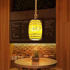 Lampadario in Resina Tradizionale Vintage con Fune di Canapa per Barile di Vino, 1 Luce per Soggiorno