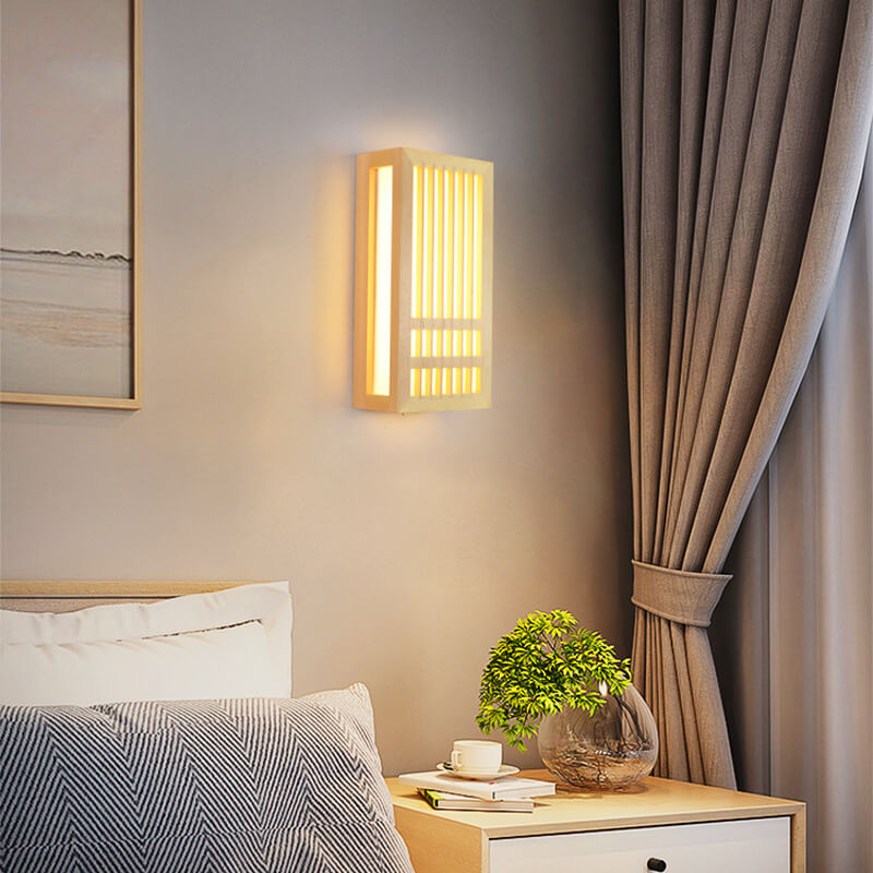 Lampada da parete LED rettangolare in legno massello e acrilico, minimalista e moderna per il soggiorno