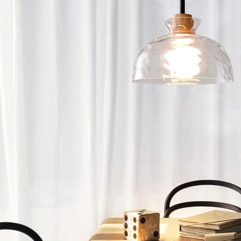Lampada a Sospensione Moderna Minimalista in Vetro Trasparente Ondulato con Ombra in Ferro a 1 Luce per Soggiorno