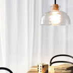 Lampada a Sospensione Moderna Minimalista in Vetro Trasparente Ondulato con Ombra in Ferro a 1 Luce per Soggiorno