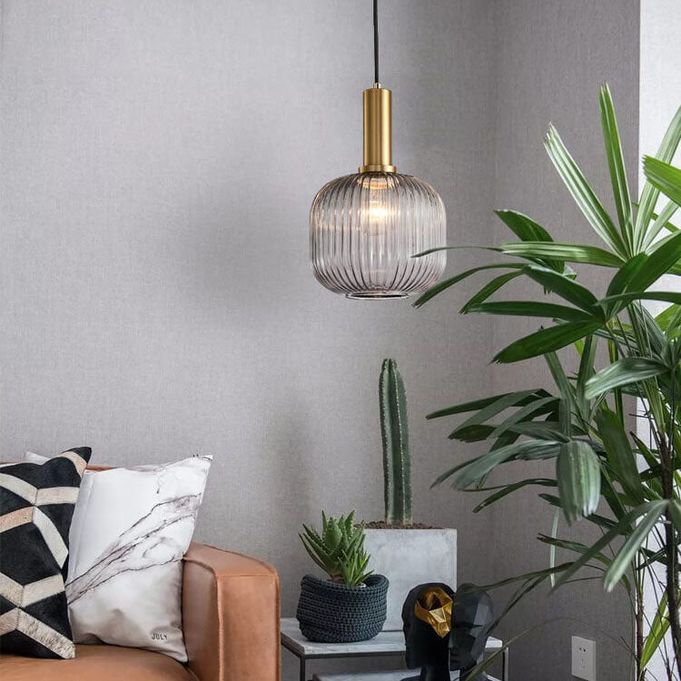 Lanterna in Vetro Striata Minimalista con Sospensione a 1 Luce