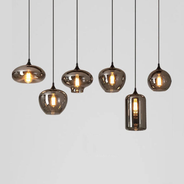 Sospensione LED in Vetro Grigio Fumo Moderno a 1 Luce