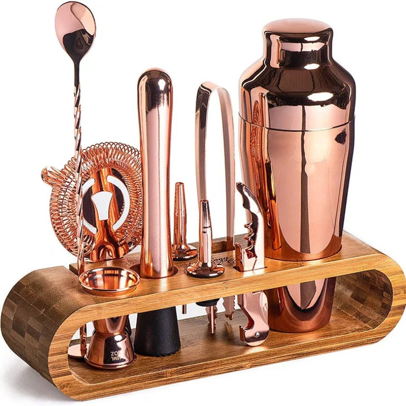MixMaster – Set di Attrezzi da Bar in Acciaio Inossidabile da 10 Pezzi con Supporto in Legno