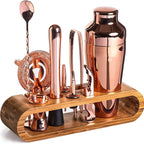 MixMaster – Set di Attrezzi da Bar in Acciaio Inossidabile da 10 Pezzi con Supporto in Legno