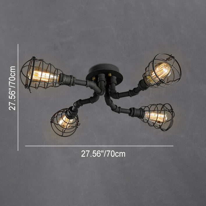 Lampada da soffitto rotonda in ferro industriale vintage con tubo d'acqua, 4/6/8 luci