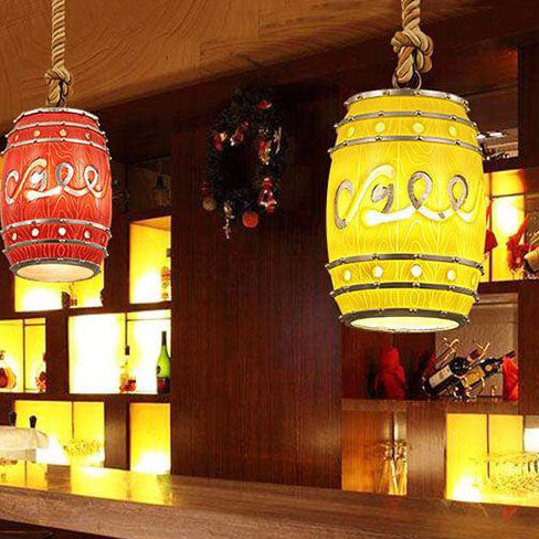 Lampadario in Resina Tradizionale Vintage con Fune di Canapa per Barile di Vino, 1 Luce per Soggiorno