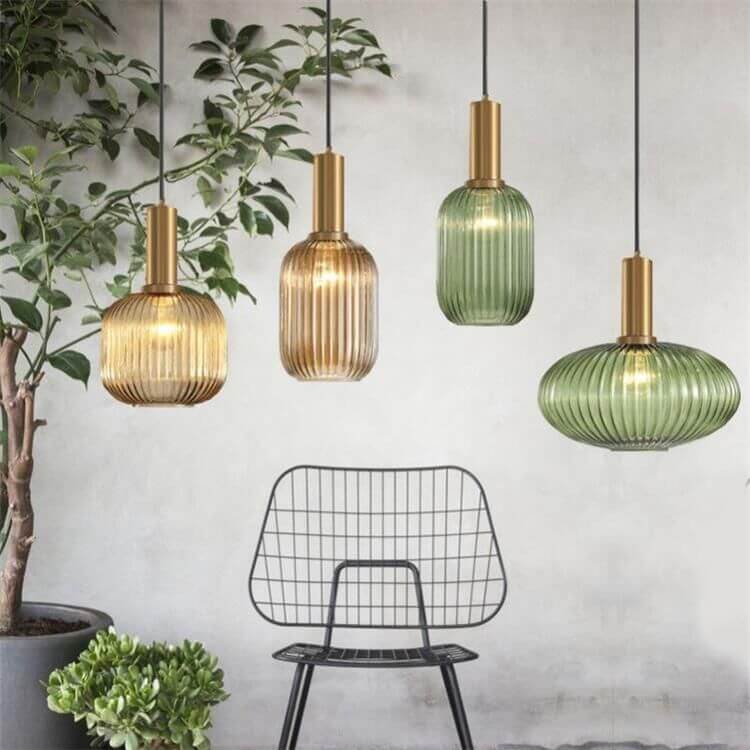 Lanterna in Vetro Striata Minimalista con Sospensione a 1 Luce