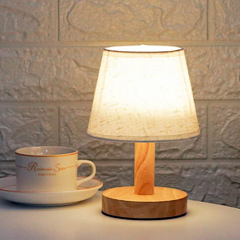 Lampada da Tavolo LED con Paralume a Tamburo in Lino Vintage 1 Luce
