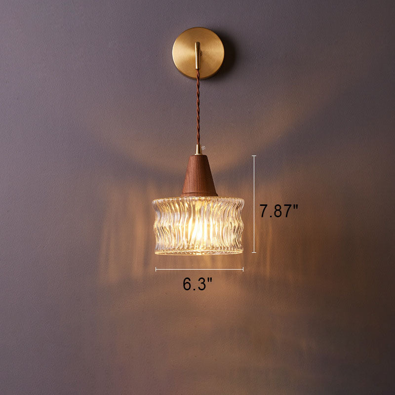 Applique da parete in vetro, noce tradizionale giapponese, cilindro in rame, lampada a 1 luce