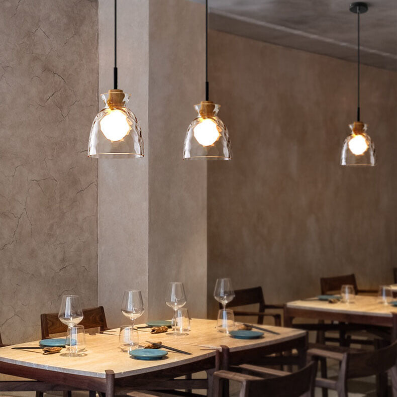 Lampada a Sospensione Moderna Minimalista in Vetro Trasparente Ondulato con Ombra in Ferro a 1 Luce per Soggiorno