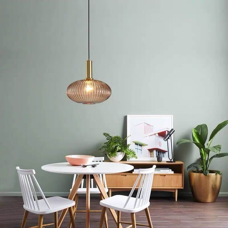 Lanterna in Vetro Striata Minimalista con Sospensione a 1 Luce