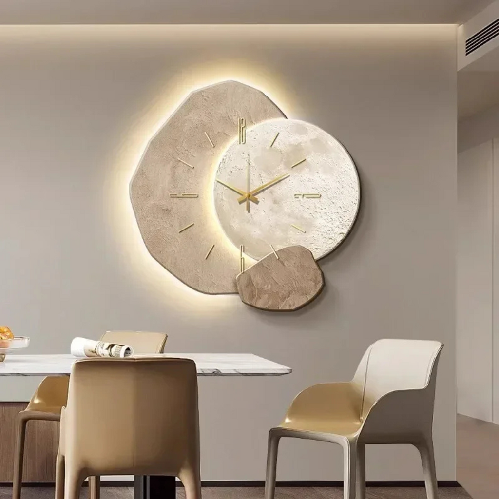 Orologio da Parete Moderno in Legno con Illuminazione LED Soffusa