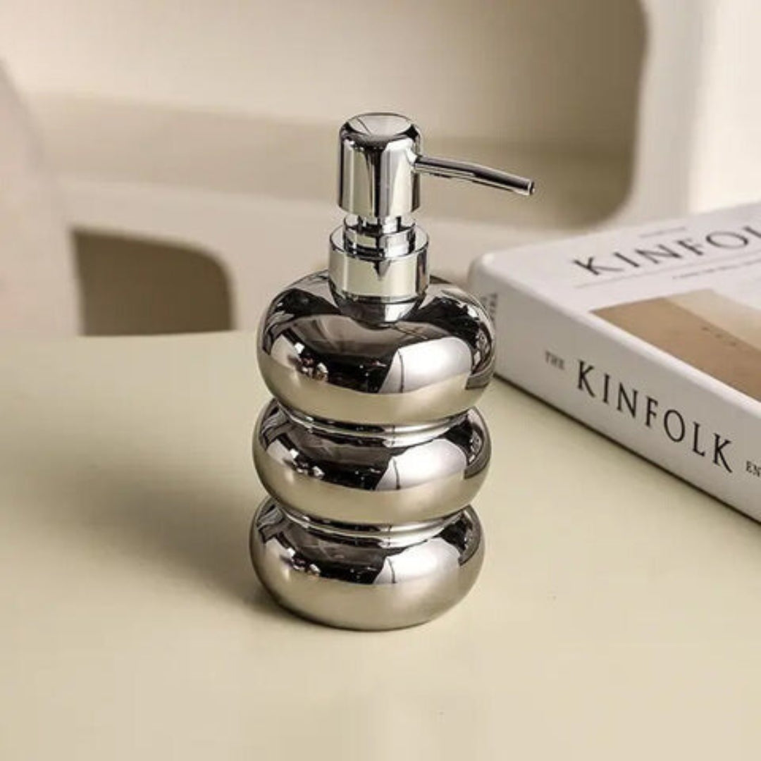 CeramiLux - Dispenser per sapone opaco con pompa in argento e base antiscivolo